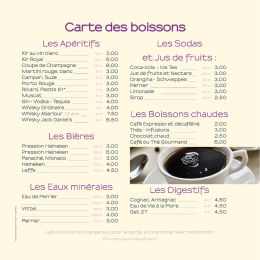 Carte des boissons