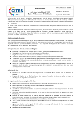 Poste à pourvoir Animateur Socio-Educatif (H/F) Centre d