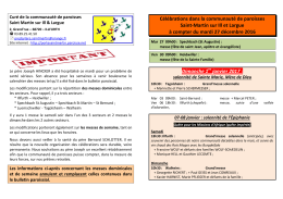 Nouveaux horaires des célébrations du mardi