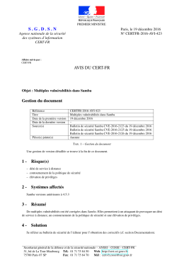 SGDSN AVIS DU CERT-FR Gestion du document 1 - Certa