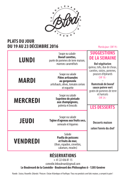 Plats du jour / suggestions de la semaine