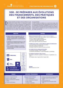 ssr : se pr&eacute;parer aux &eacute;volutions des financements, des