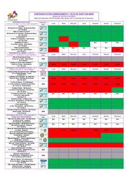 Disponibilit&eacute;s h&eacute;bergements basse saison du 121116 au 181216