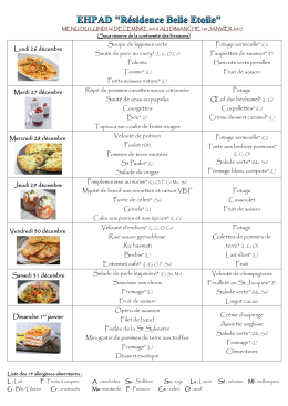 Menu du 26 au 01 janvier 2017