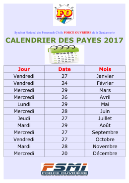 calendrier des payes 2017 - Syndicat National des Personnels