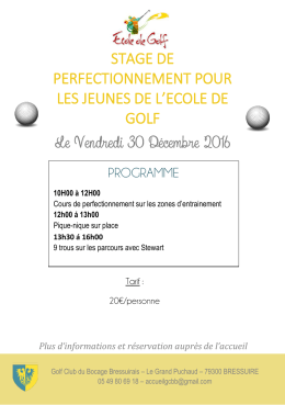 STAGE DE PERFECTIONNEMENT POUR LES JEUNES DE L