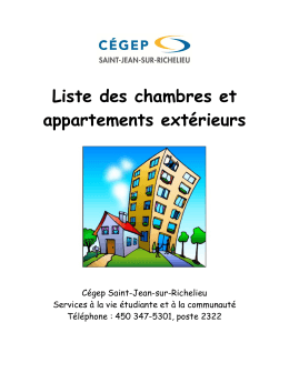 liste de chambres et logements situ&eacute;s &agrave; - C&eacute;gep Saint-Jean