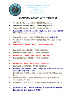 Samedi 4 Mars : 16h00 / 19h00: Répétition