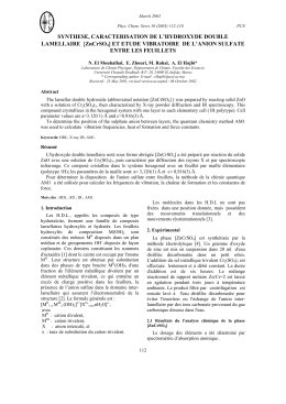 SYNTHESE, CARACTERISATION DE L`HYDROXYDE DOUBLE