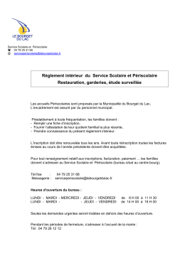 Règlement intérieur du Service Scolaire et Périscolaire Restauration