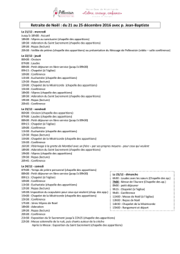 Retraite de Noël : du 21 au 25 décembre 2016 avec p. Jean