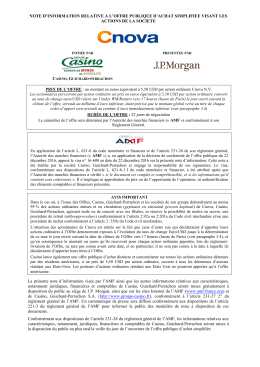 NOTE D`INFORMATION RELATIVE A L`OFFRE