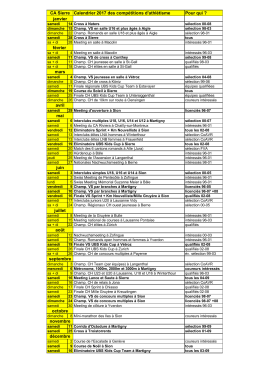 Calendrier 2017 des compétitions pour les jeunes du Club