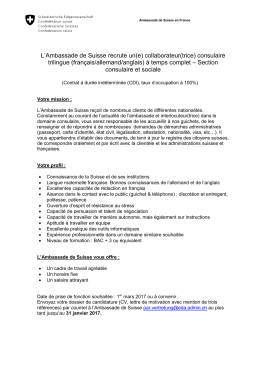 L`Ambassade de Suisse recrute un(e - EDA