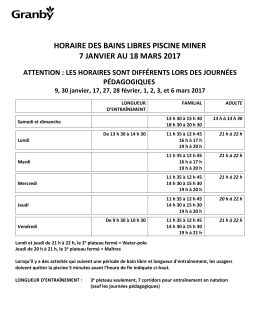 horaire des bains libres piscine miner 7 janvier au