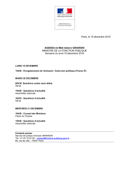 Paris, le 19 décembre 2016 AGENDA DE MME ANNICK GIRARDIN