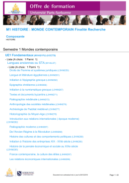 M1 HISTOIRE : MONDE CONTEMPORAIN Finalit&eacute; Recherche