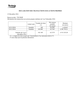 DECLARATION DES TRANSACTIONS SUR ACTIONS PROPRES