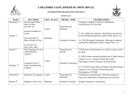 C&eacute;l&eacute;brations sp&eacute;ciales &ndash; JANVIER 2017 - Oratoire Saint