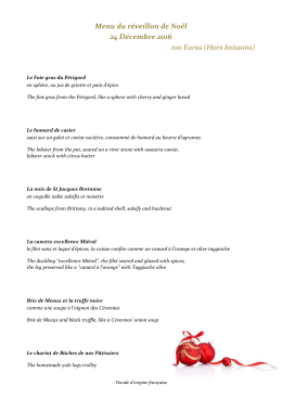 Menu du réveillon de Noël 24 Décembre 2016 100 Euros (Hors