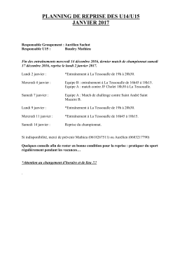 planning de reprise des u14/u15 janvier 2017