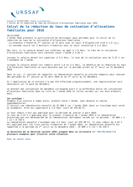 Calcul de la réduction du taux de cotisation d`allocations