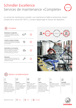 Schindler Excellence Services de maintenance «Complete»