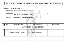 AFFAIRES EN DELIBERE - Tribunal de Commerce d`Abidjan