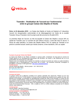 Transdev : finalisation de l`accord sur l`actionnariat entre le