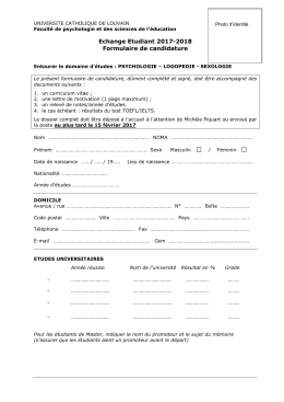 Formulaire de candidature - Université catholique de Louvain