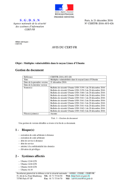 S.G.D.S.N AVIS DU CERT-FR Gestion du document 1