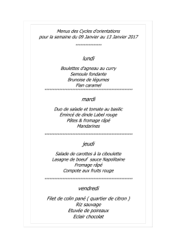 Menu Colombières du 09.01 au 13.01.2017