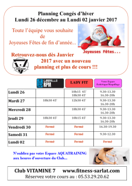 Télécharger le Planning de Noel - Vitamine 7 – Club de Fitness Sarlat