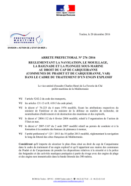 arrete prefectoral n° 276 /2016 reglementant la navigation, le
