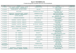 Mardi 27 DÉCEMBRE 2016 L`horaire des gardes suivantes