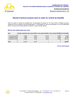 Rachat d`actions propres dans le cadre du contrat de