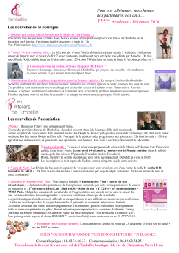 Dernière newsletter - Les Ateliers de L`Embellie