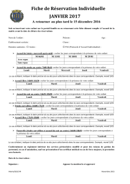 Fiche de Réservation Individuelle JANVIER 2017