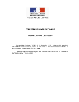 PREFECTURE D`INDRE-ET-LOIRE INSTALLATIONS CLASSEES