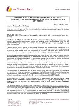 lettre d`information de JAZZ PHARMACEUTICALS FRANCE