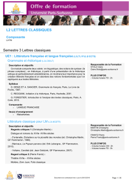 L2 LETTRES CLASSIQUES Semestre 3 Lettres classiques