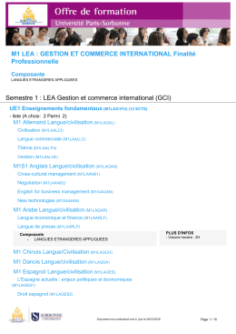 M1 LEA : GESTION ET COMMERCE INTERNATIONAL Finalité