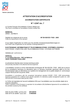 ATTESTATION D`ACCREDITATION N° 1-2347 rév. 7