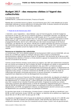 Budget 2017 : des mesures cibl&eacute;es &agrave; l`&eacute;gard des