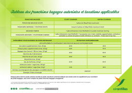 Tableau des franchises bagages autoris&eacute;es et taxations