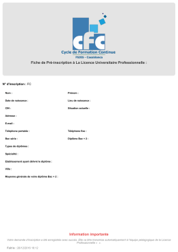 Fiche de Pr&eacute;-inscription &agrave; La Licence Universitaire Professionnelle