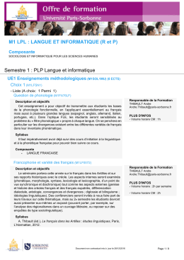 M1 LPL : LANGUE ET INFORMATIQUE (R et P)