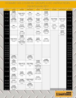 HORAIRE DES COURS EN GROUPE AVEC INSTRUCTEURS