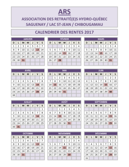 CALENDRIER DES RENTES 2017 - ARS