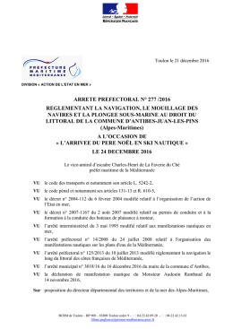 arrete prefectoral n&deg; 277 /2016 reglementant la navigation, le